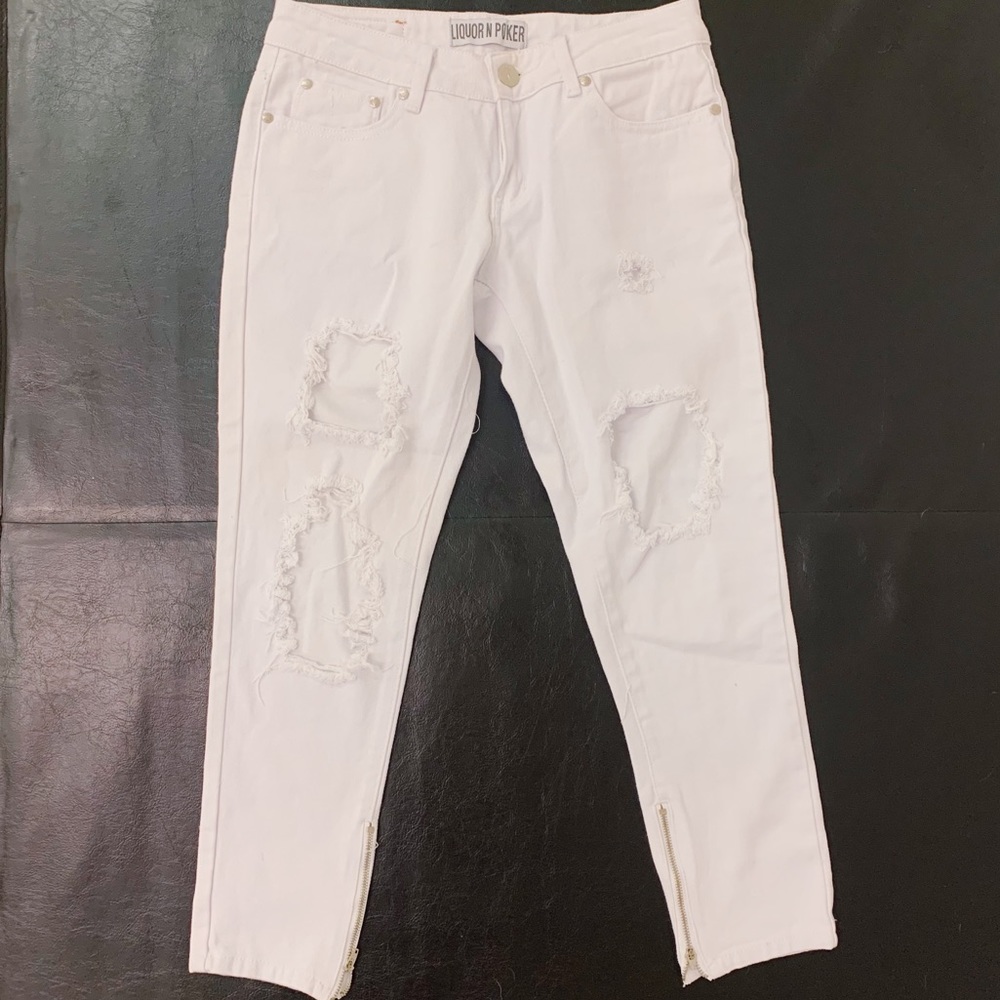 Liquor N Poker White Ripped Jeans